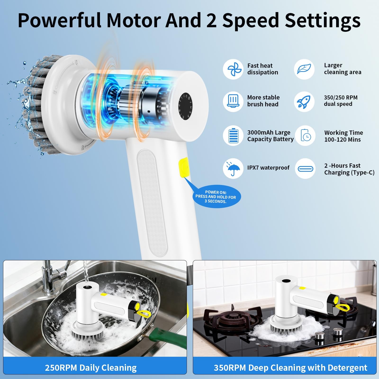 Saertiloki 3000mAh Cordless Electric Spin Scrubber, 20W HighTorque IPX7 Water…