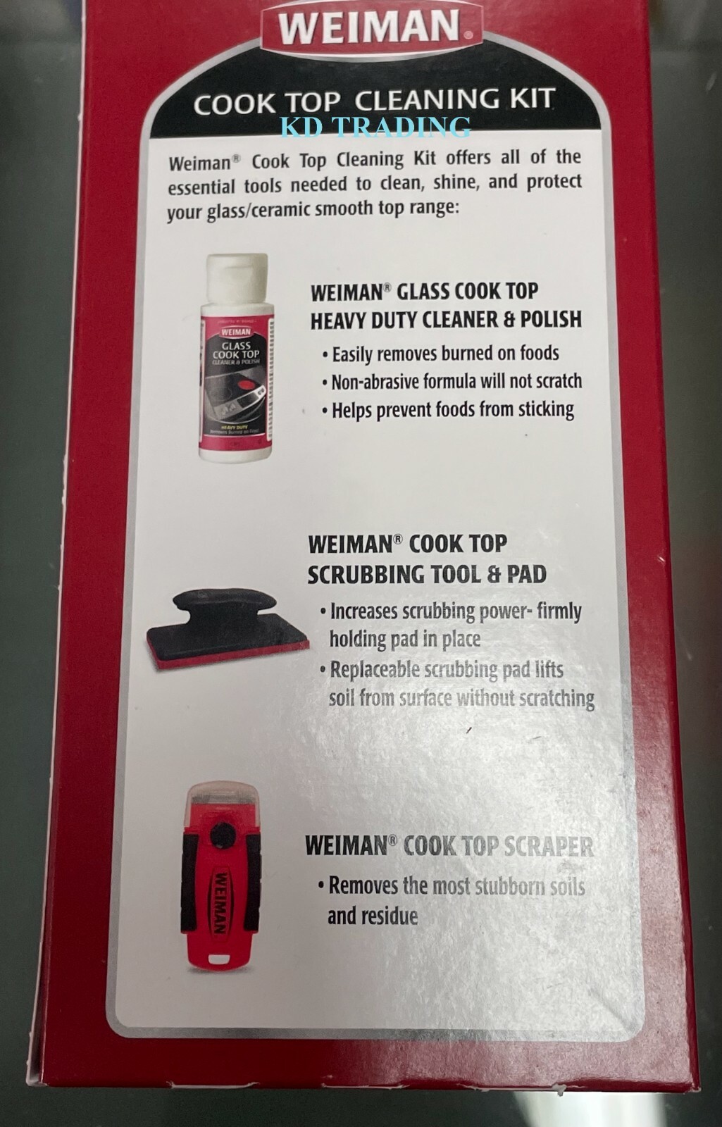 (2-Pk) WEIMAN Glass Stove Cook Top Complete CLEANING KIT with Scrubber & Scraper