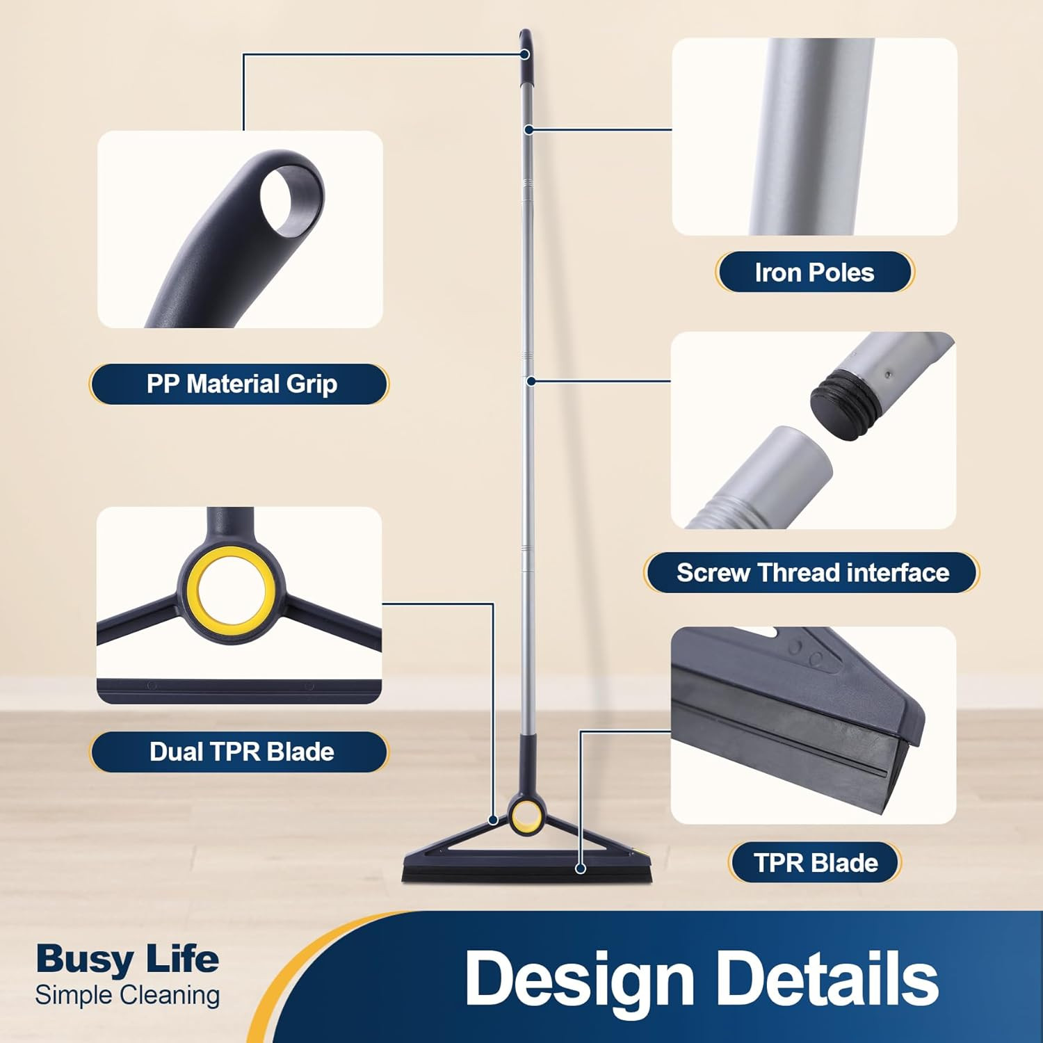 Floor Squeegee with TPR Rubber Blade, Adjustable Scrubber Squeegee for Bathroom,