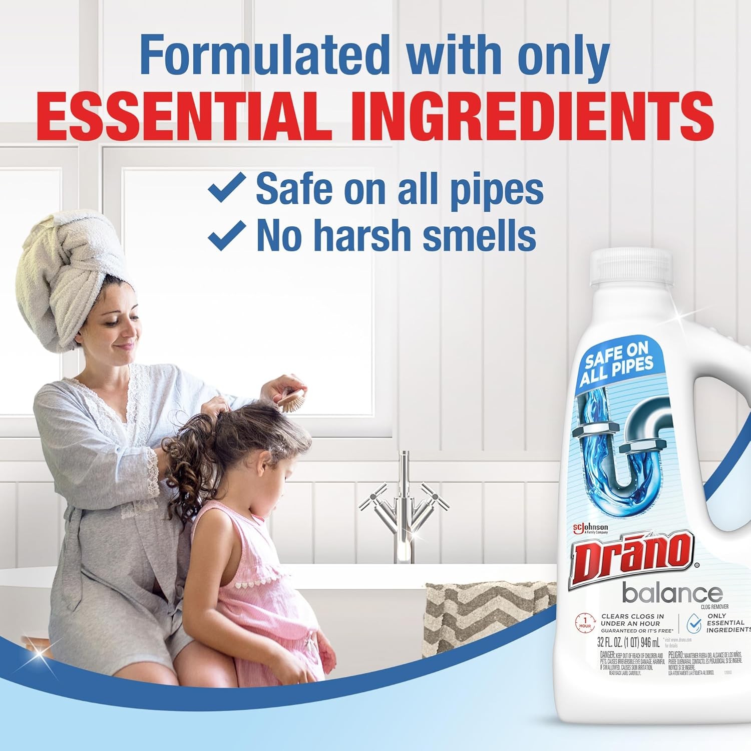 Drano Balance Drain Clog Remover and Cleaner, Non-Corrosive Formula, Safe on All