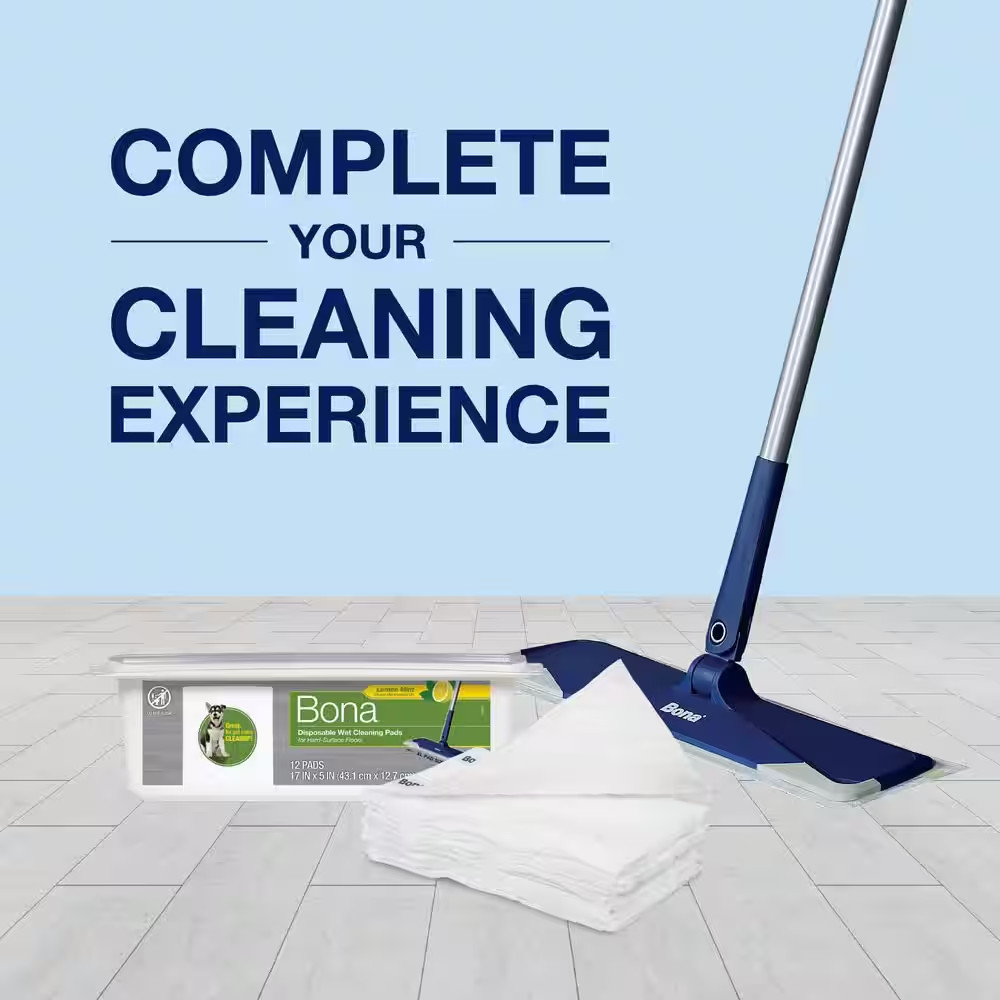 Hard-Surface Floor Wet Disposable Cleaning Pads, Lemon Mint Scent (12 Count) (2-