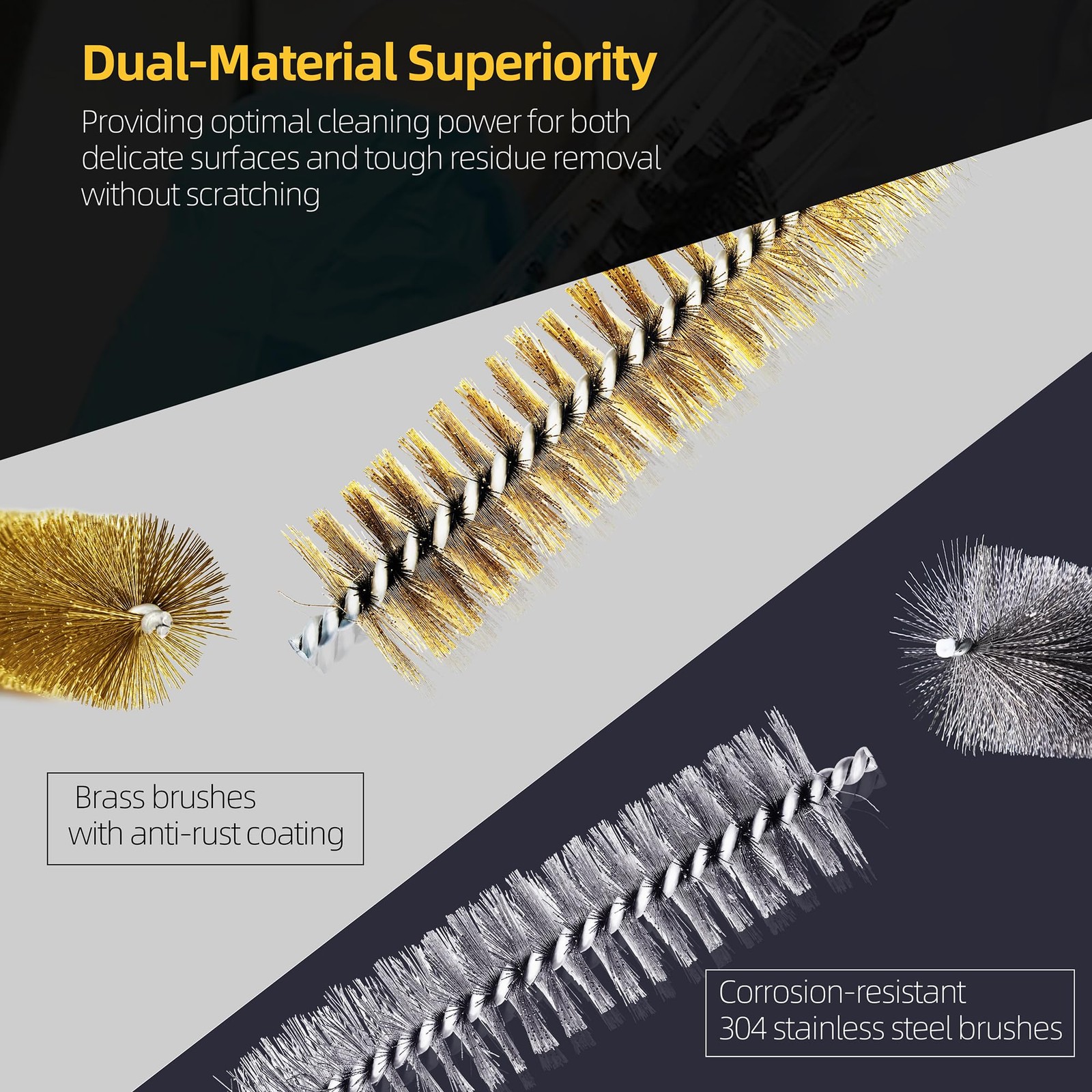 16Pcs Stainless Steel & Brass Wire Tube Brushes Bottle Brush Set,12″ Long Wir…