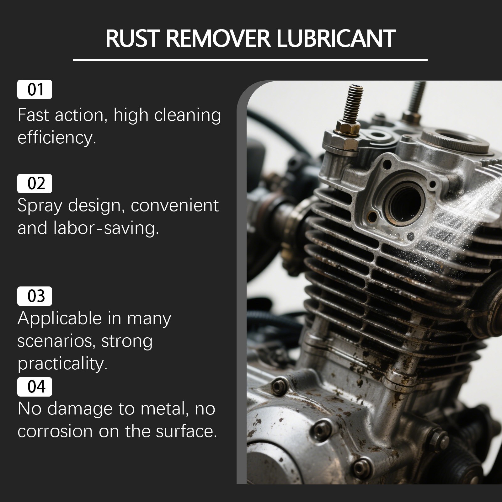 Rust Remover Lubricant Spray, Metal Rust Remover Spray For Car Parts Cleaning