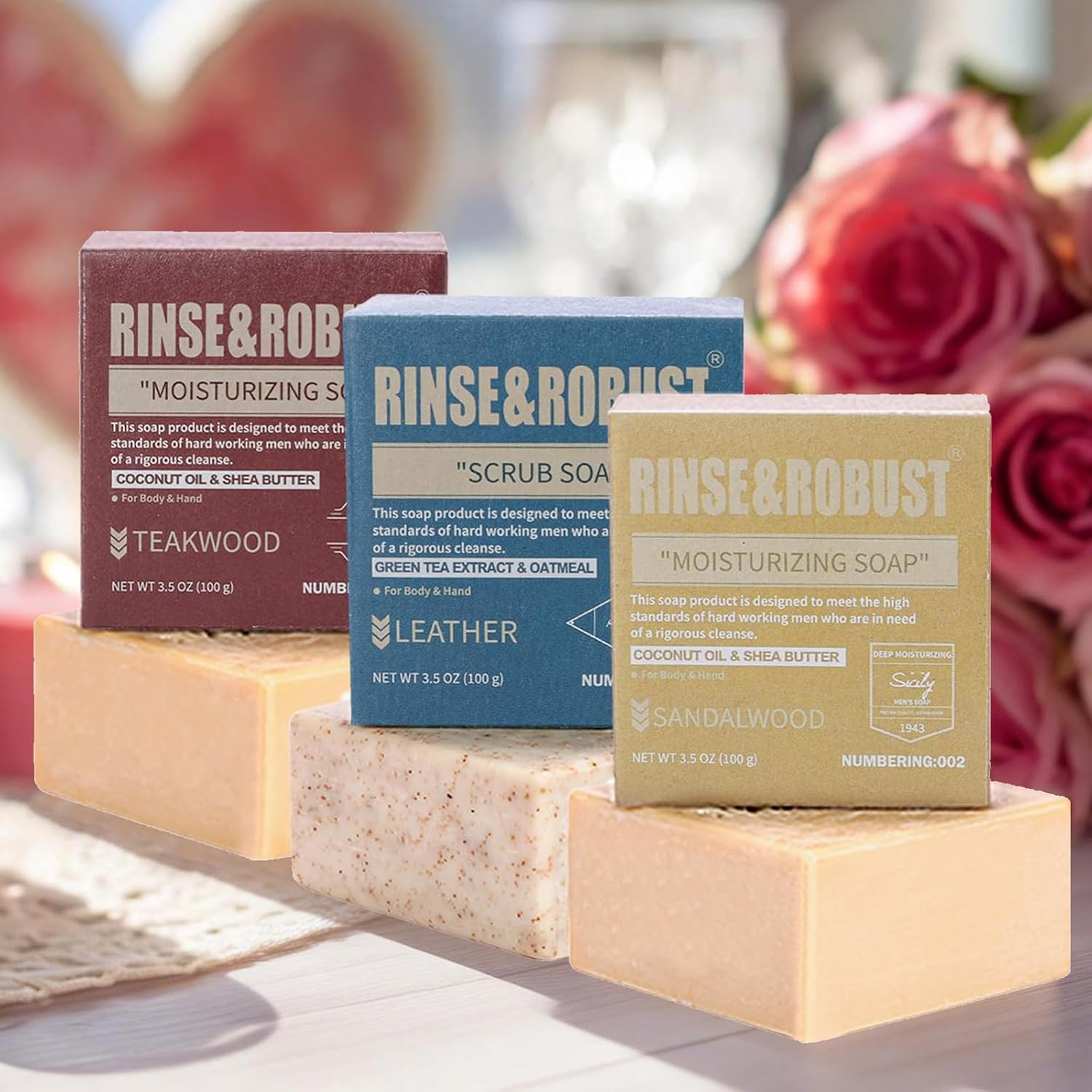 Rinse & Robust Mens Bar Soap Bath Bar Soap 3Pack Handmade Natural Soap Bar Set C