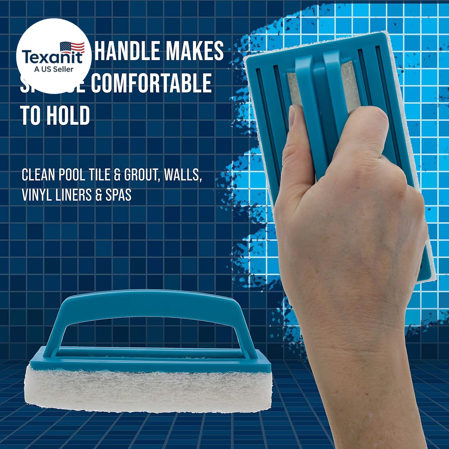 Hand-Held Pool Scrub Brush, 2 Pack – Scrubbing Scouring Sponge Pad – Clean Pool