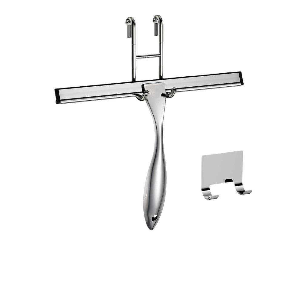 1-Piece 10 In. Stainless Steel Shower in Silver, Window Squeegee with Adhesive H