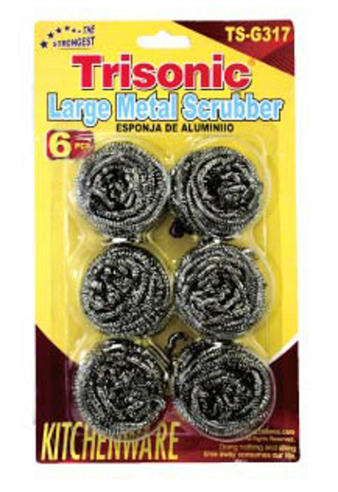 TriSonic Large Metal Scrubber 6-Count Stainless Steel Sponges, Scrubbing Kitchen