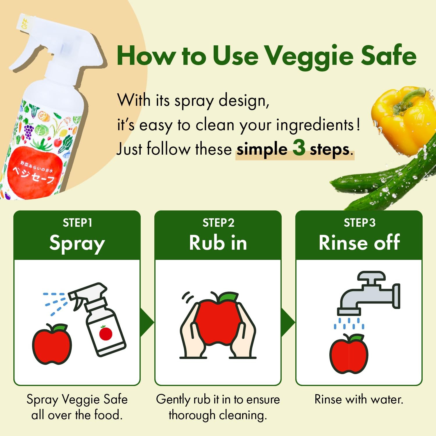 Veggie Fresh Food Cleaning / Deluxe Set【400ml (13.5 fl oz) Spray Bottle + 4L