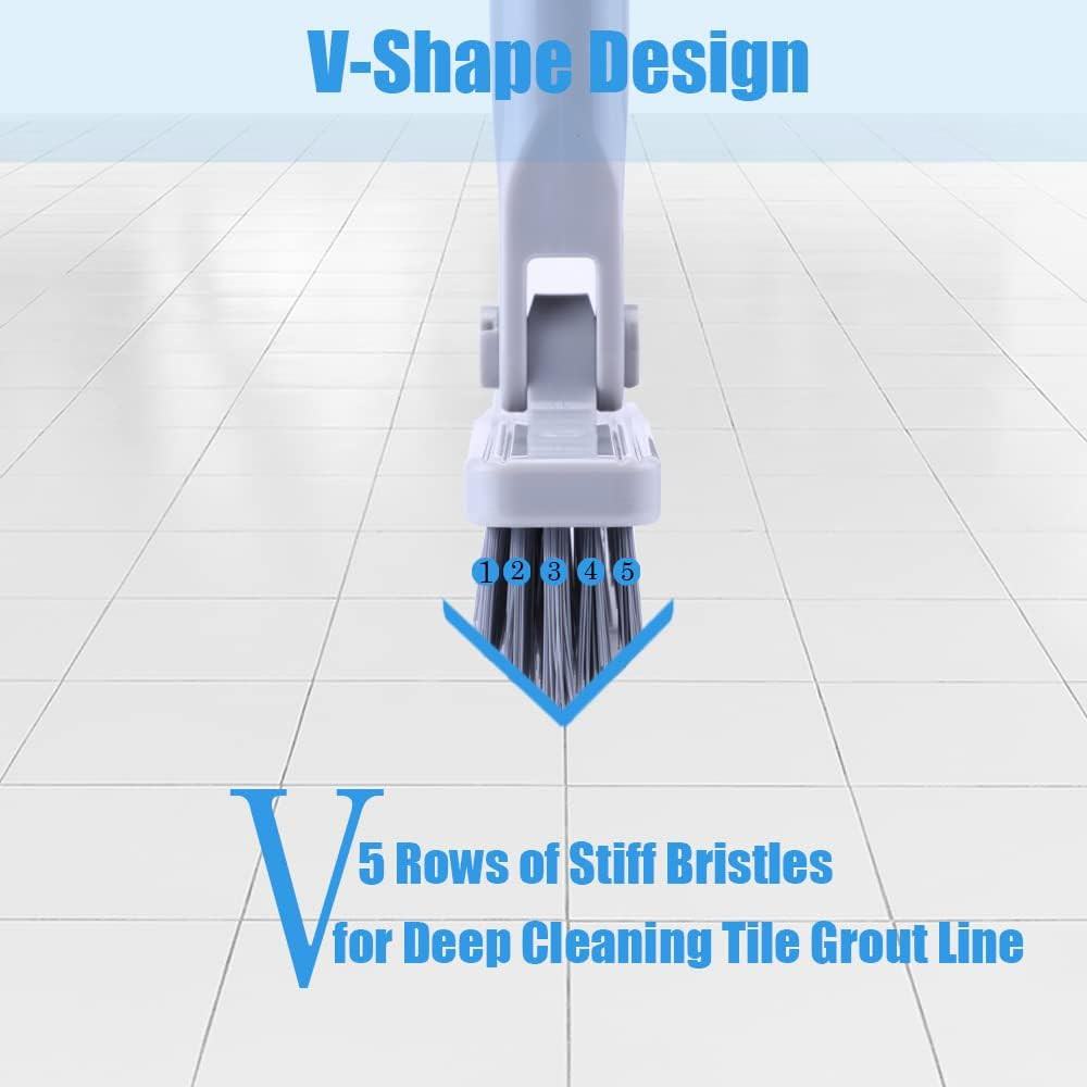 Grout Brush with Long Handle – Heavy Duty Grout Cleaner Brushes for Tile Floors,