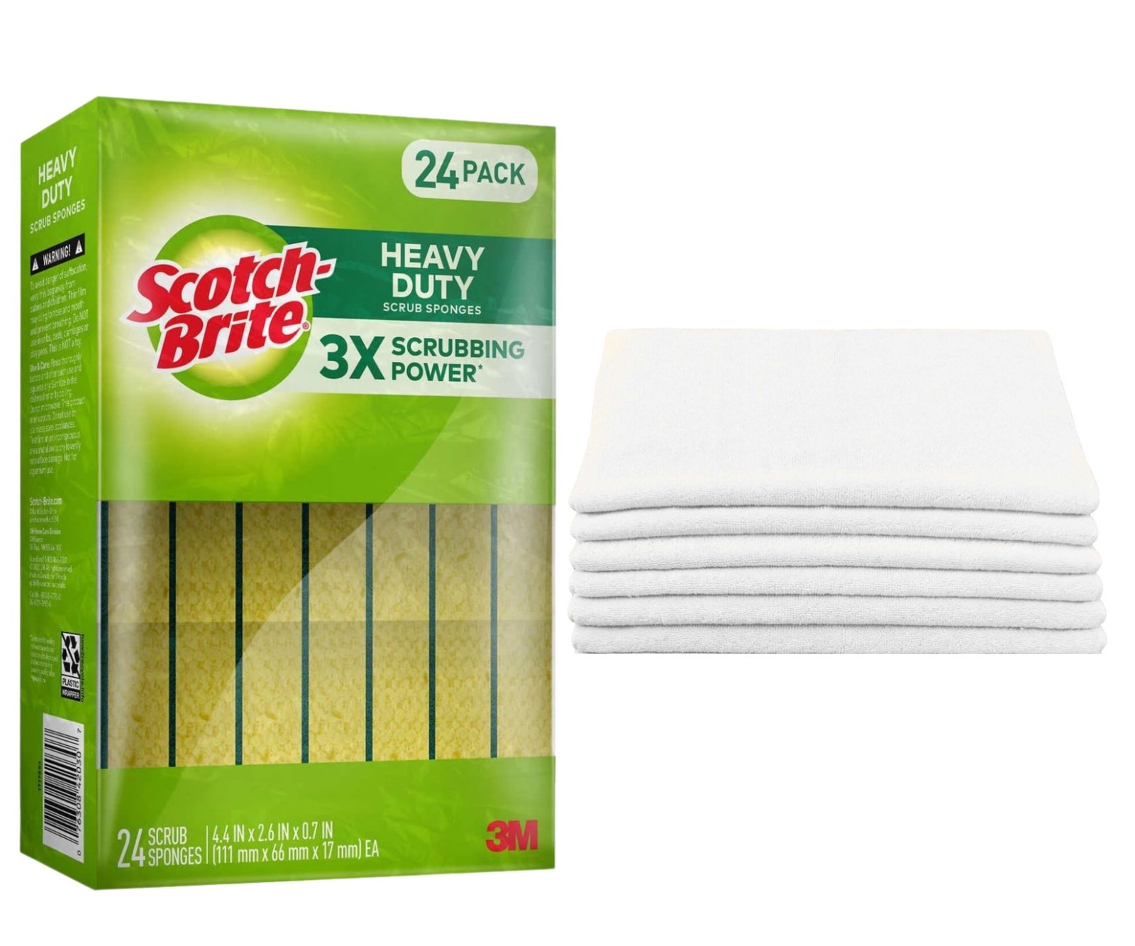 Scotch-Brite Heavy Duty Scrub Sponges (24 ct.) & Washcloth 100% Cotton 11×11″