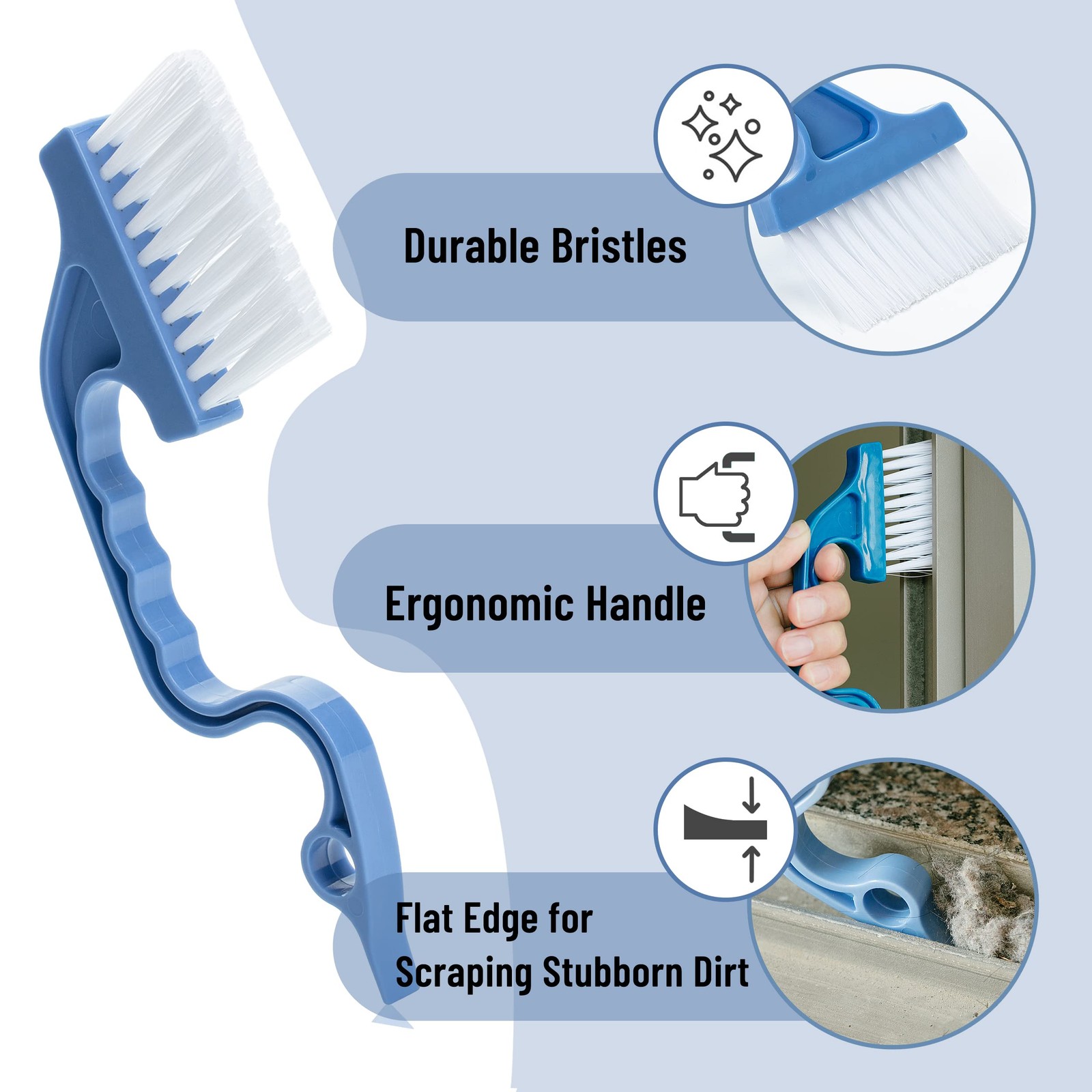 Slick- Window Track Cleaning Brush, 2 Pack, Blue Ergonomic Handle, Built-in S…