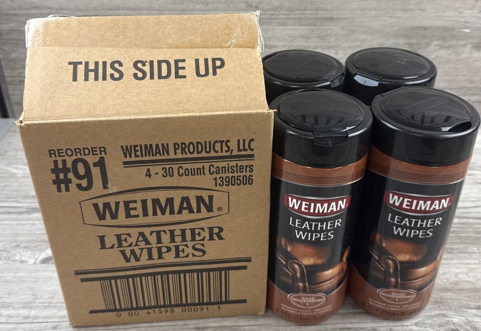 4 Pack Weiman Leather Cleaner & Conditioner Wipes With UV Protection 30 ct