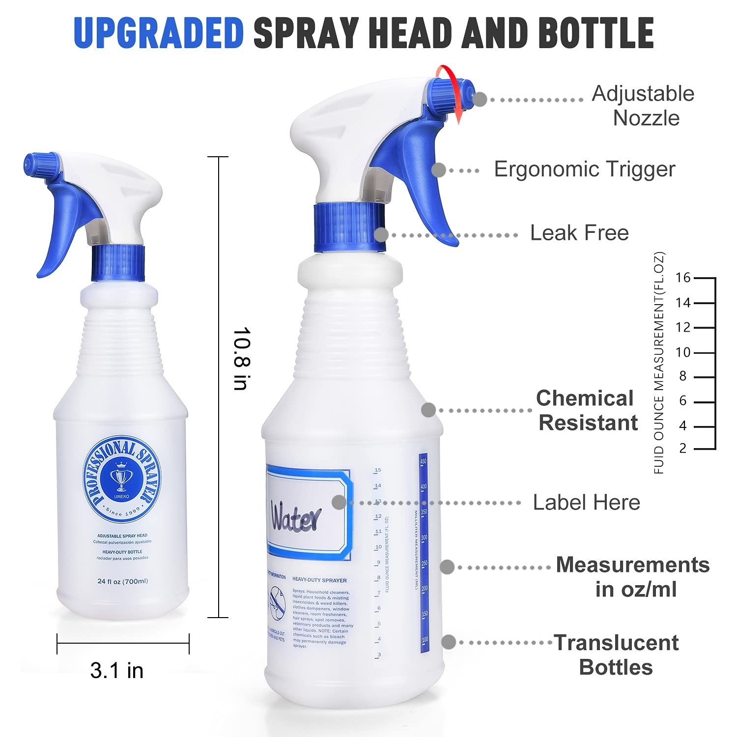 Plastic Spray Bottle 4 Pack 24 Oz Sprayer for Cleaning Solutions Bleach⭐️⭐️⭐️⭐️
