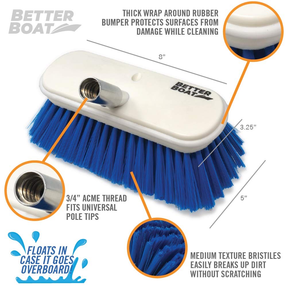 Medium Boat Deck Brush Heavy Duty & Boat Brush Head Marine Deck Brush 8″ Bristle