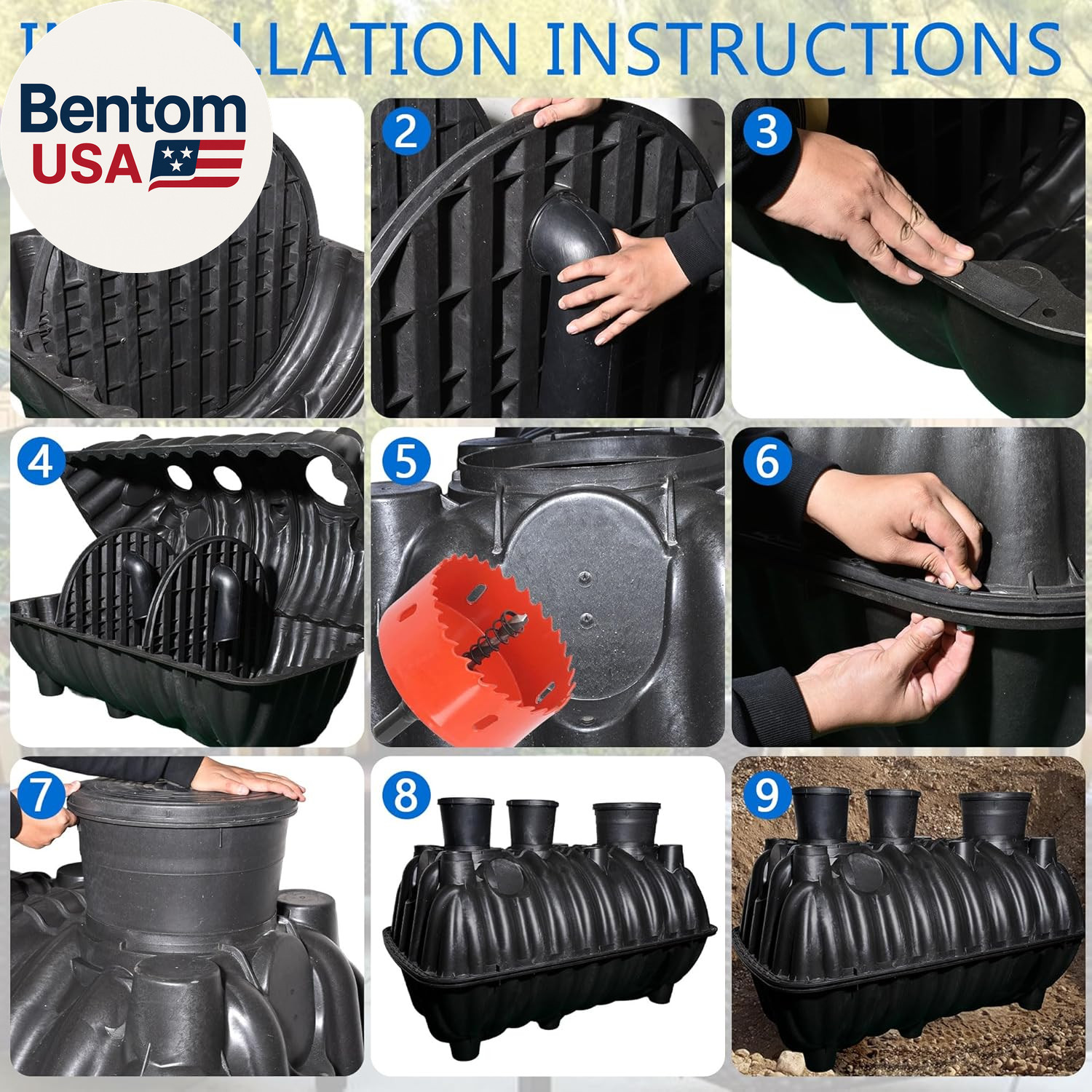 Large Underground Septic Tank Kit -68.3X38.8X36.2In Plastic Septic Tank System,