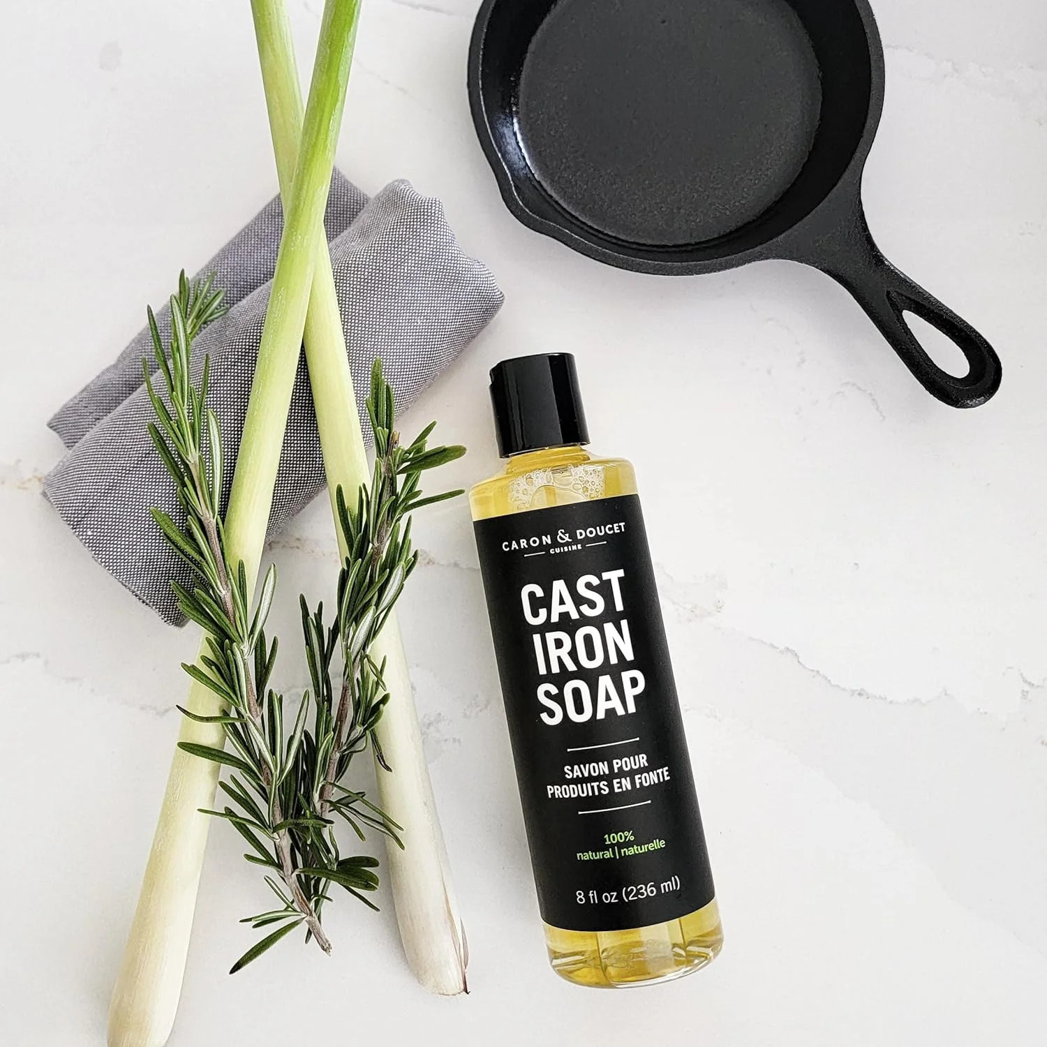CARON & DOUCET – Cast Iron Cleaning & Conditioning Set: Seasoning Oil & Cleaning