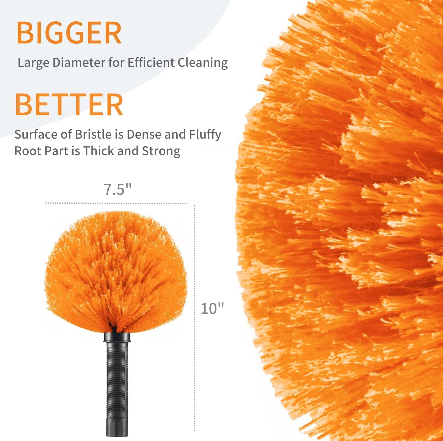 Cobweb Duster Brush Head Spider Web Cleaning Tool 3/4 Inch Thread Orange