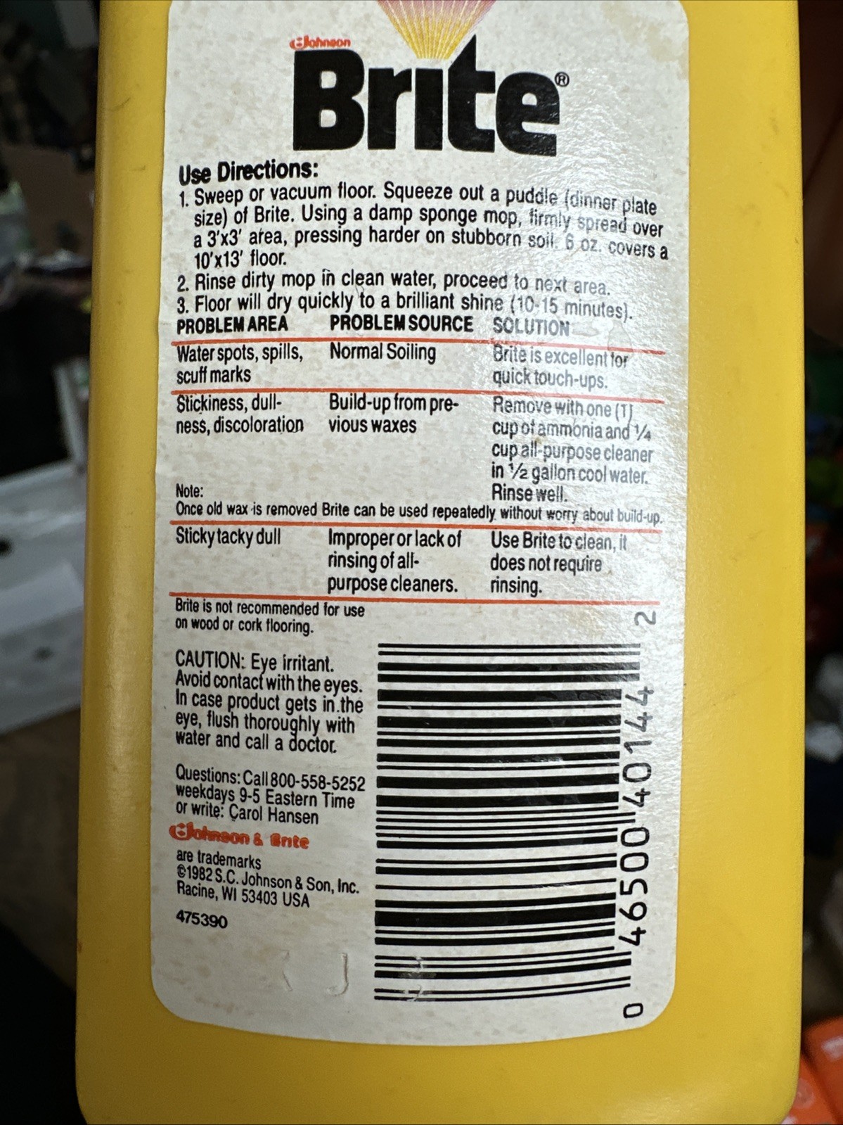 VTG 1982 Johnson Brite Floor Shine Cleaner Discontinued 6 Fl Oz NOS Movie Prop