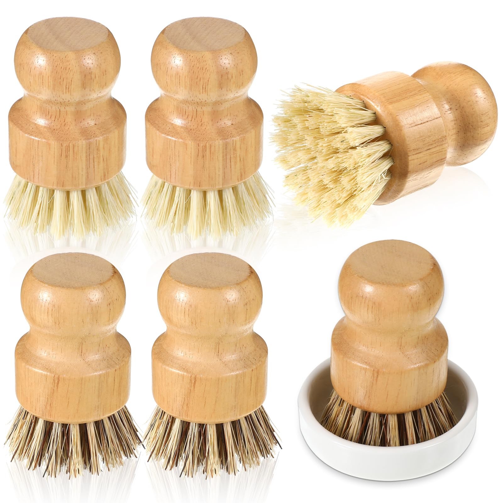 7 Pcs Scrub Brushes Set, Kitchen Dishwashing Scrubber with Natural Sisal/Palm…
