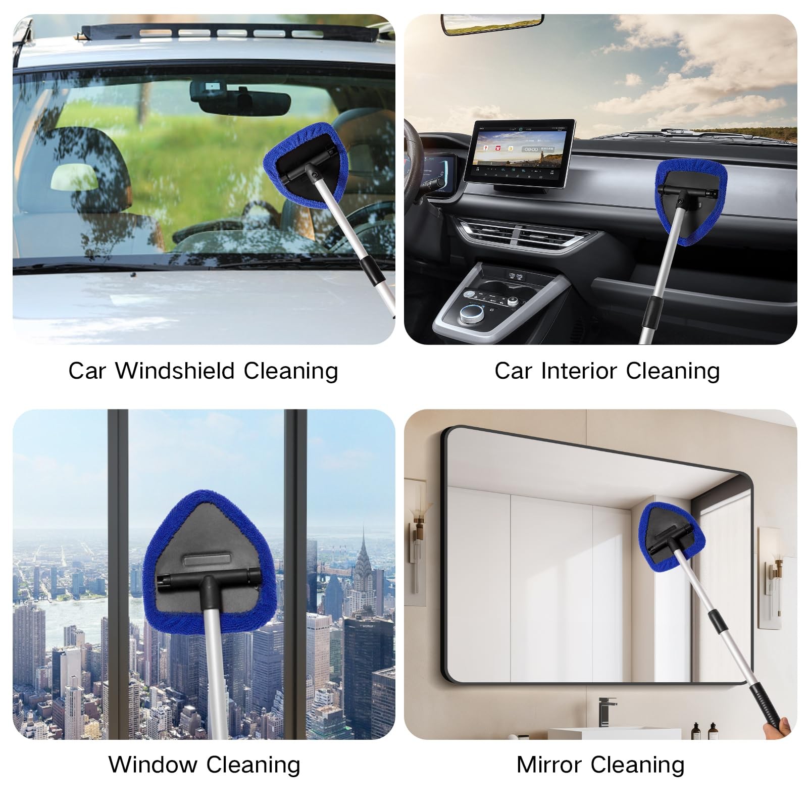 10Piece Windshield Cleaner Kit with Microfiber Pads & Extendable Handle