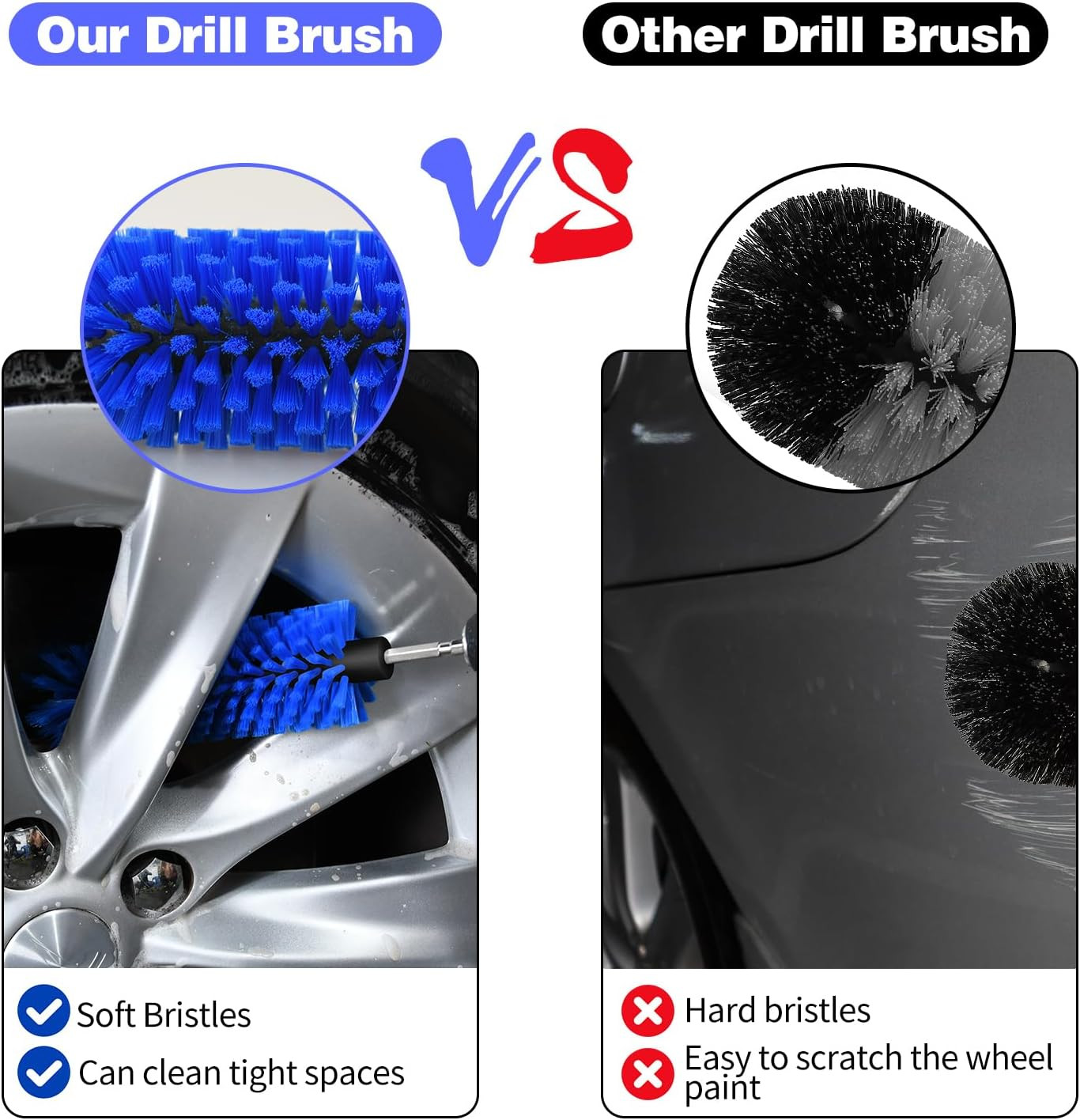 Drill Brush for Car Wheel and Bottle, Highly Dense and Durable Car Cleaning Brus