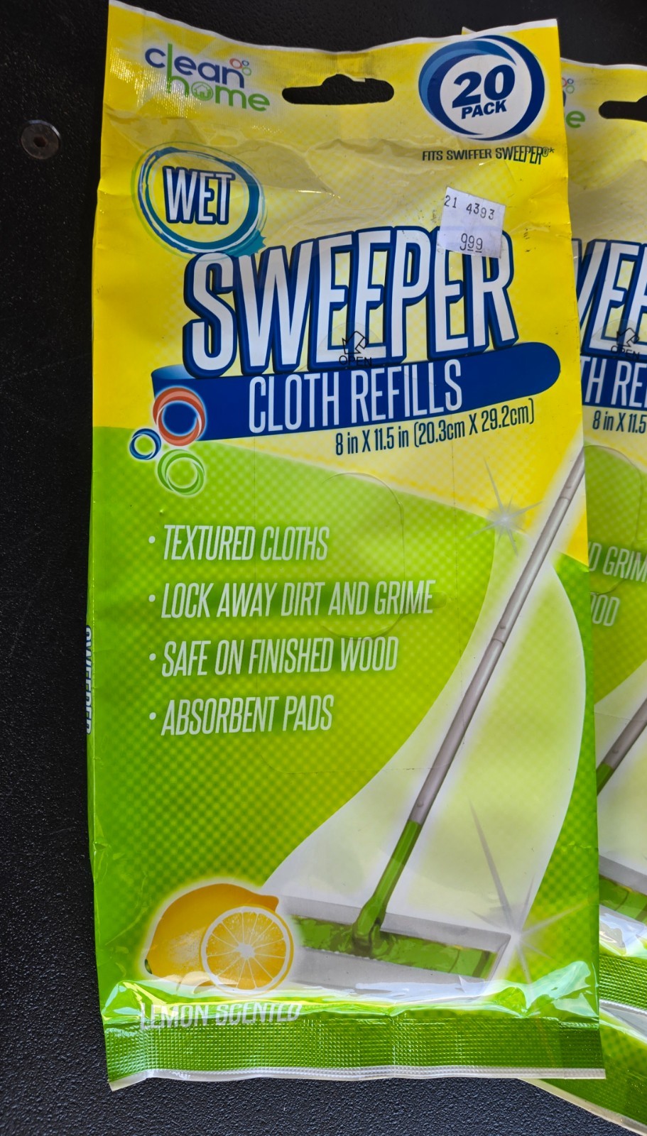 Clean Home Lemon Scented Wet Floor Wipes 5 Pack of 20 Each Total 100 Wipes (2D)