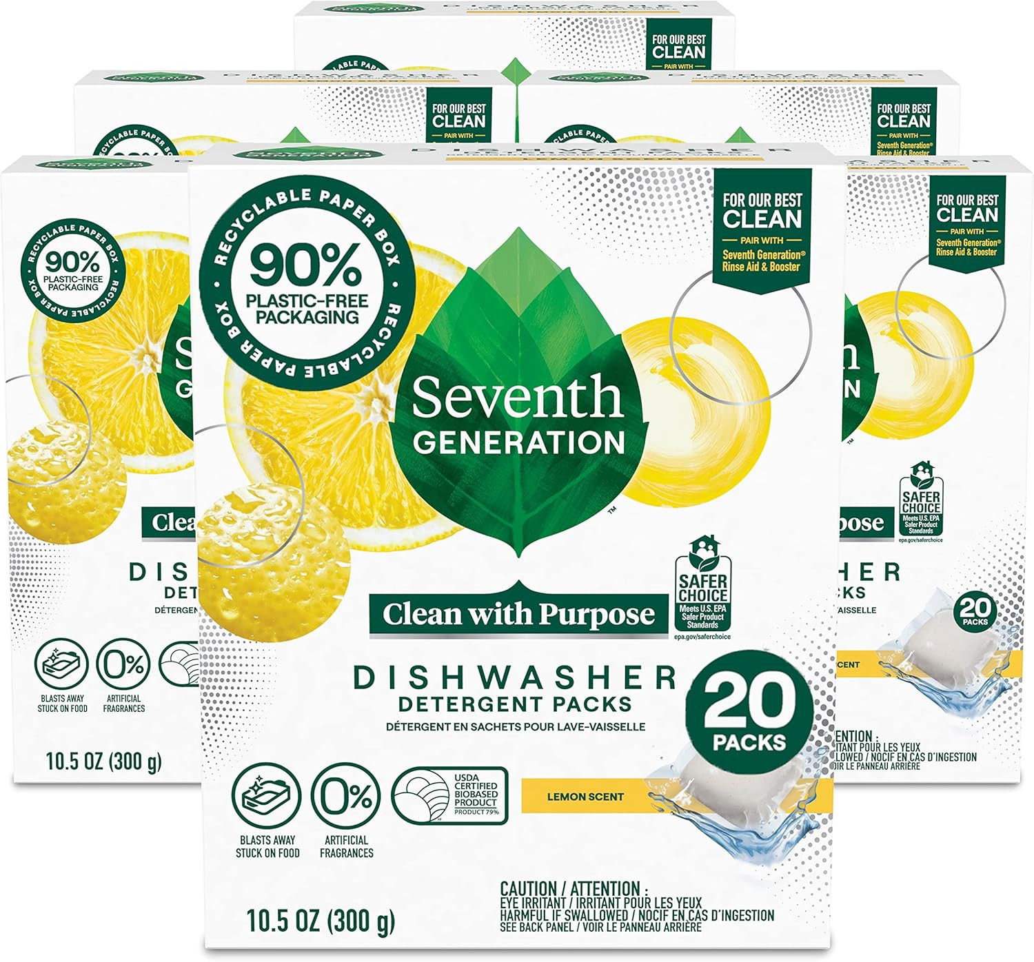 Seventh Generation Dishwasher Detergent Packs Lemon Scent 20ct 6-Pack Pods