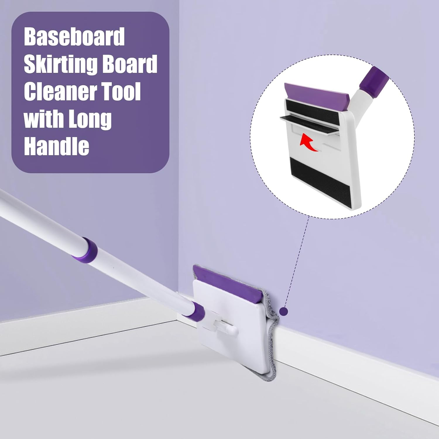 Baseboard Cleaner Tool with Handle, 60″ Extendable Long Handle Baseboard Cleaner