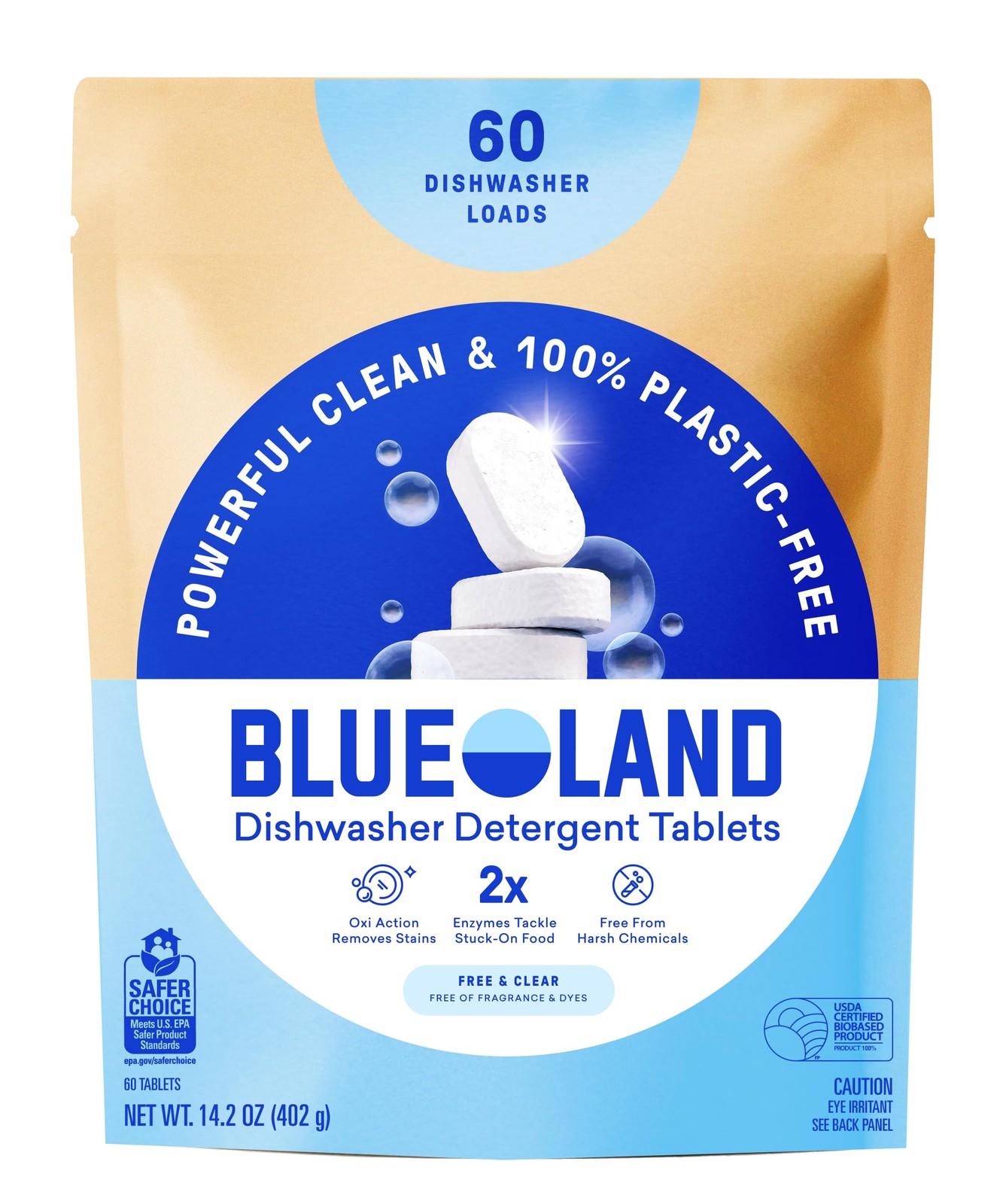 100% PlasticDishwasher Detergent Tablets, 60 Count, & Clear, EcoFriendly Dish…