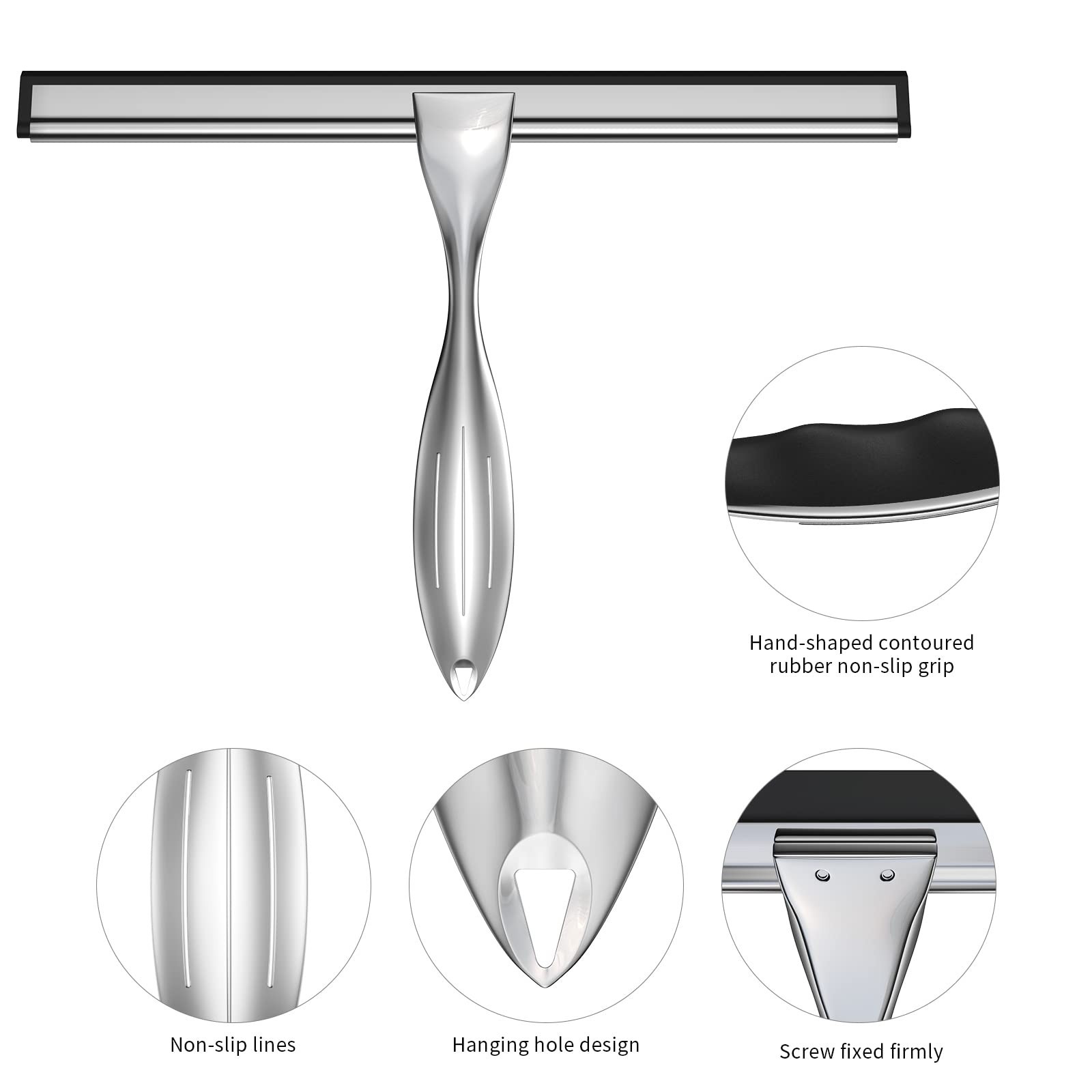 10-Inch Stainless Steel Shower Squeegee Set for Streak-Free Glass, Tiles & Mirro