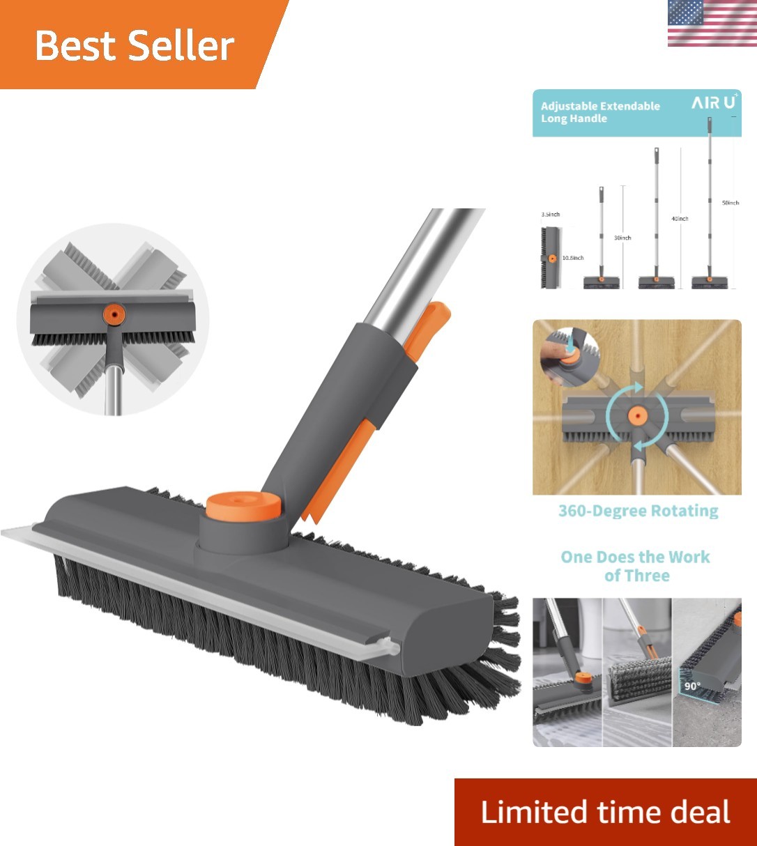 Heavy-Duty Long Handle Scrubber Brush with Stiff Bristles for Versatile Cleaning