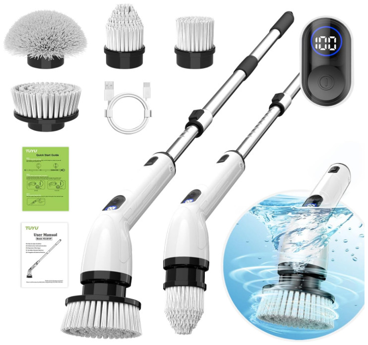 Electric Spin Scrubber, Waterproof Shower Cleaner with LCD & Extension Handle