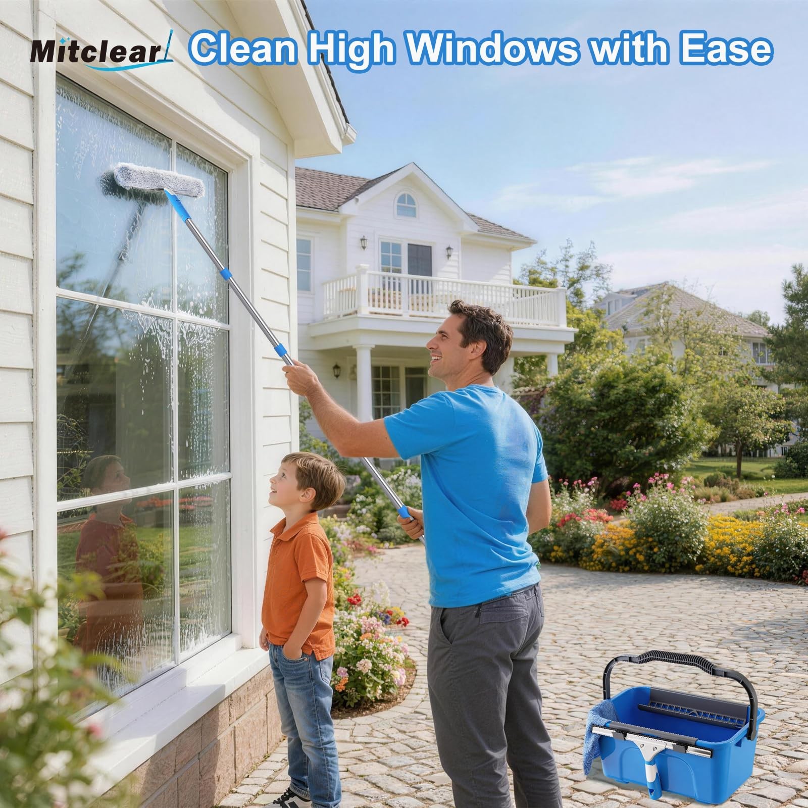Professional Window Cleaning Kit with Bucket 3 Gallon, 14″ Window Squeegee Mi…