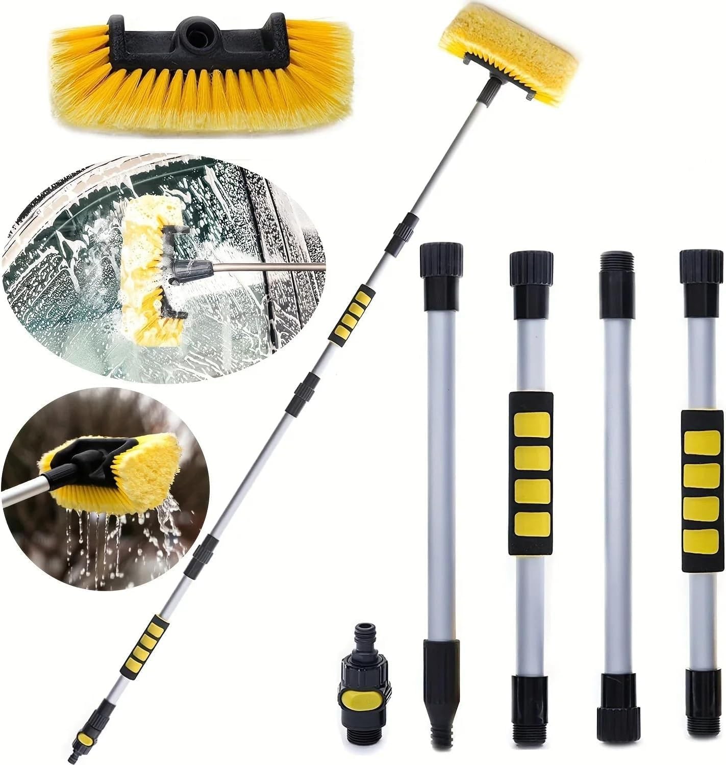 62″ Car Wash Brush Long Handle Soft Bristle Water Hose Attachment Truck RV SUV