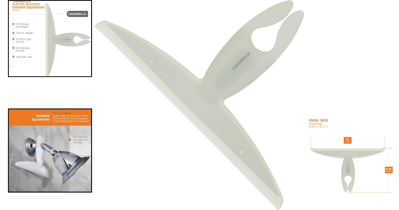 Elegant White Shower Squeegee – 10-Inch Clip-On Silicone Blade for Easy Cleaning