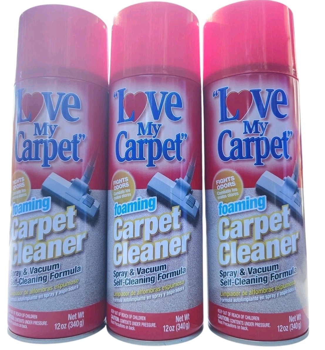 Love My Carpet Cleaner Foam Spray Vacuum Self Cleaning 3 Pack 12oz each