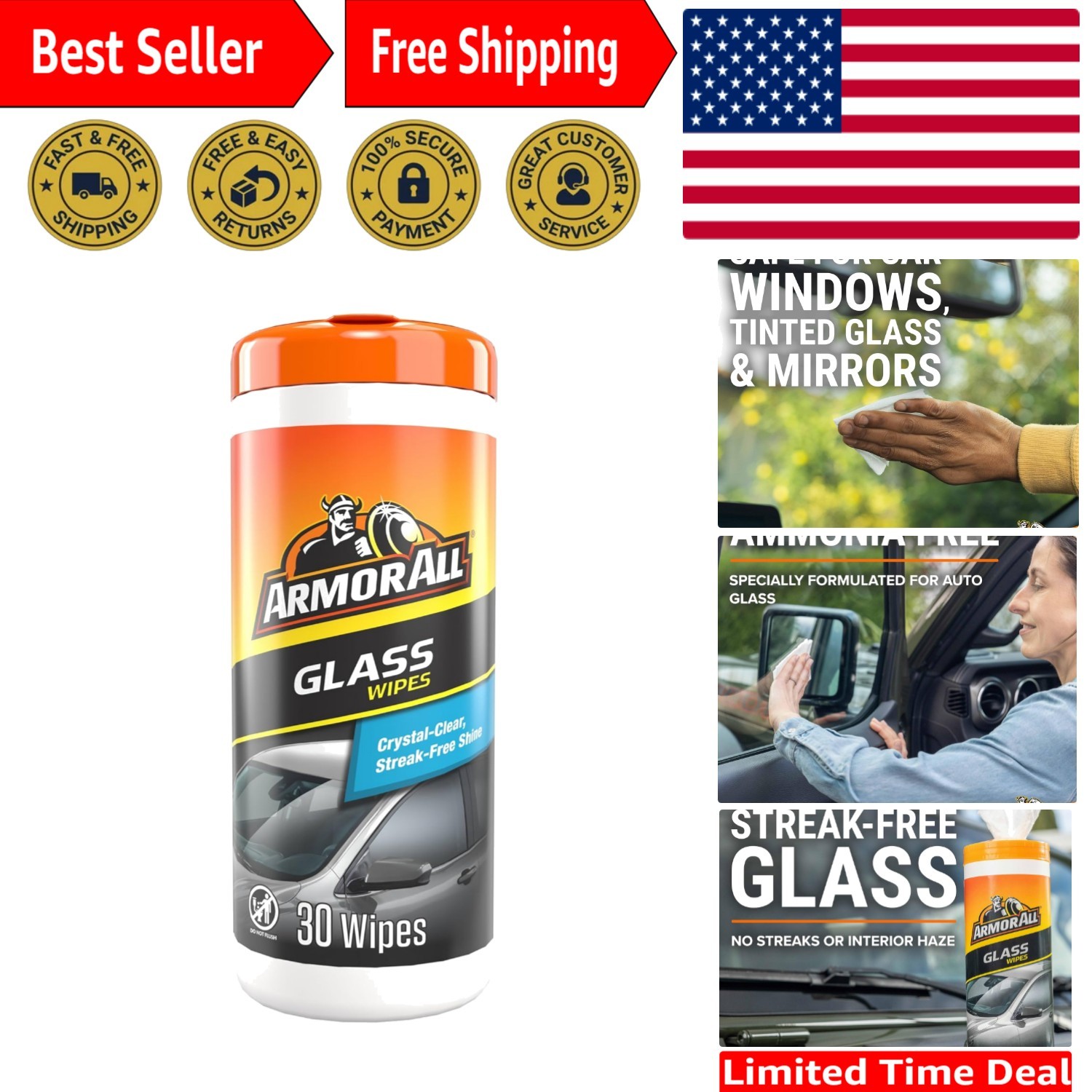 Convenient 30 Count Glass Wipes for Easy Car Cleaning – Streak-Free Finish