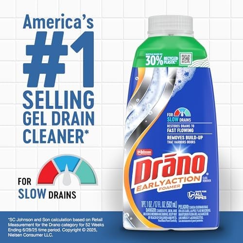 Drano EarlyAction Foamer, Drain Clog Remover & Cleaner, 17 Fl Oz (Pack of 5)