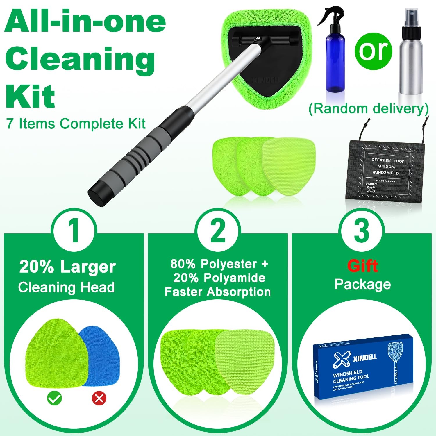 XINDELL Windshield Cleaner Tool – Car Interior Window Cleaning Kit with Exten…