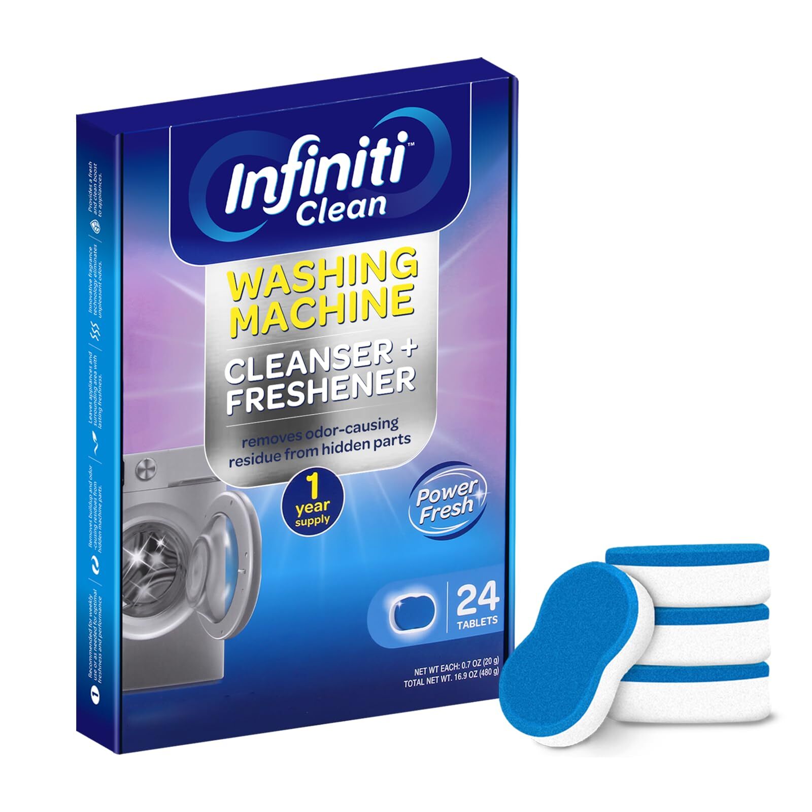 Washing Machine Cleaner Tablets 24 Pack – 16.9oz Washing Machine Cleaner Top …