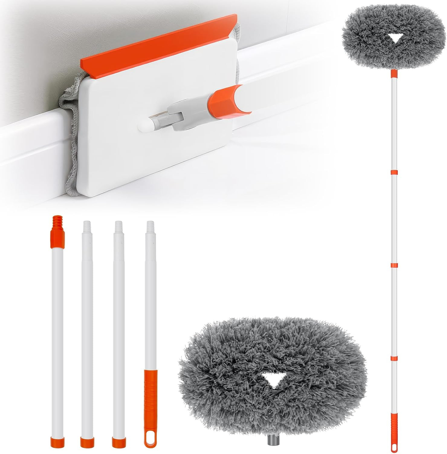 Baseboard Cleaner Tool with Handle, Extendable Long Handle Baseboard Cleaning Du