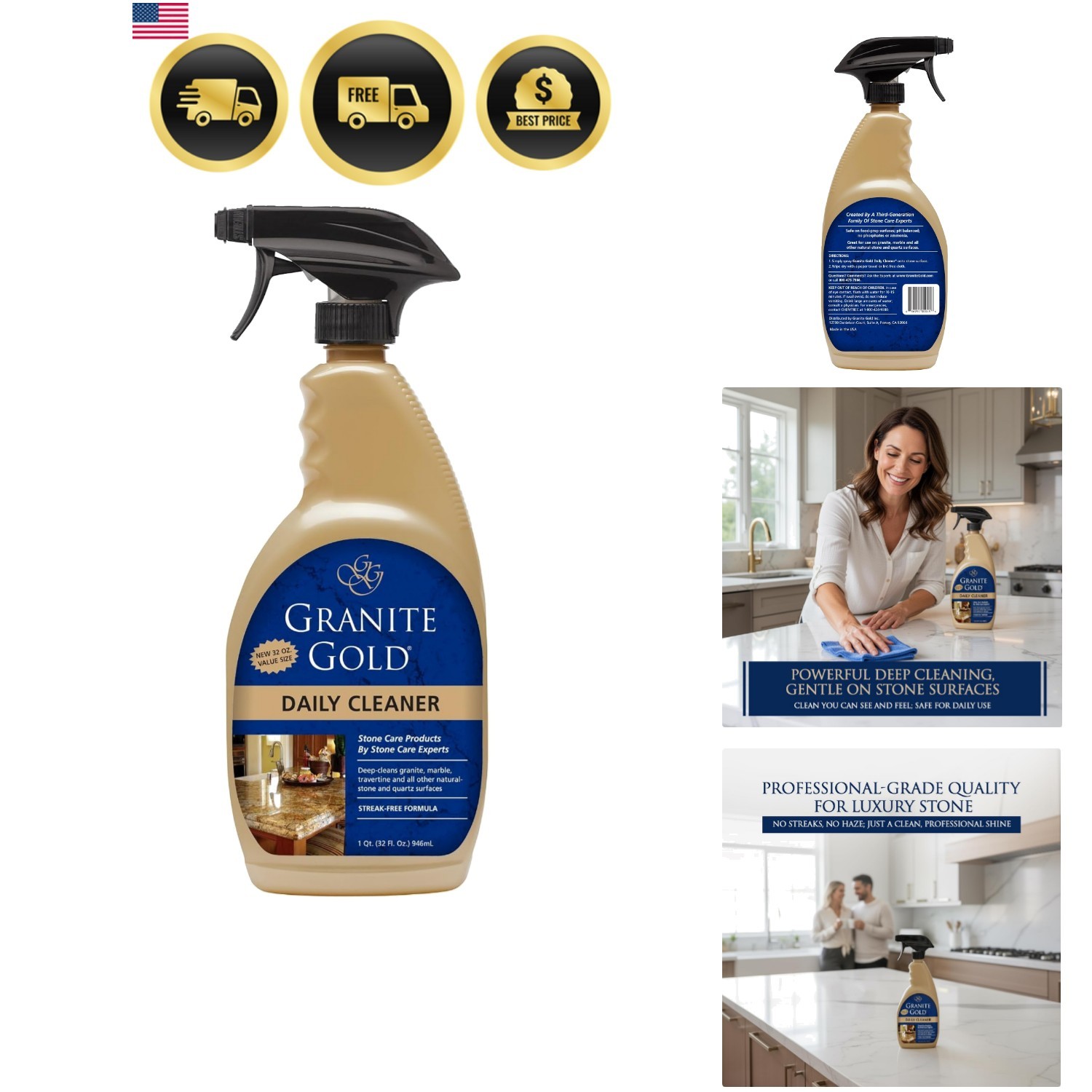 Natural Stone Cleaner Spray for Granite Marble Quartz Floors Countertops
