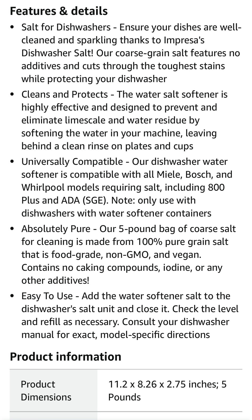 Impresa Dishwasher Salt 5 Lb Bag 1 Pack