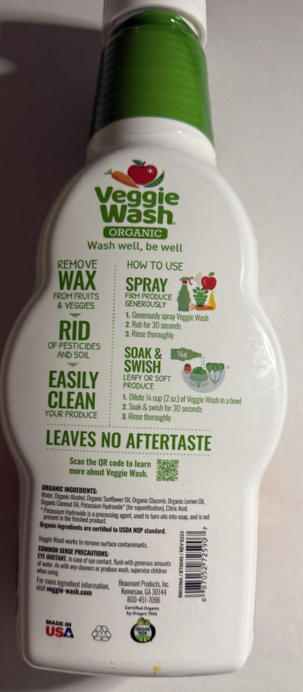 Veggie Wash Organic Fruit and Vegetable Wash Soaker, 32 Fluid Ounce