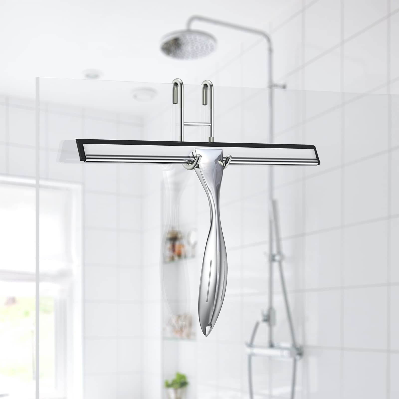 10-Inch Stainless Steel Shower Squeegee Set for Streak-Free Glass, Tiles & Mirro