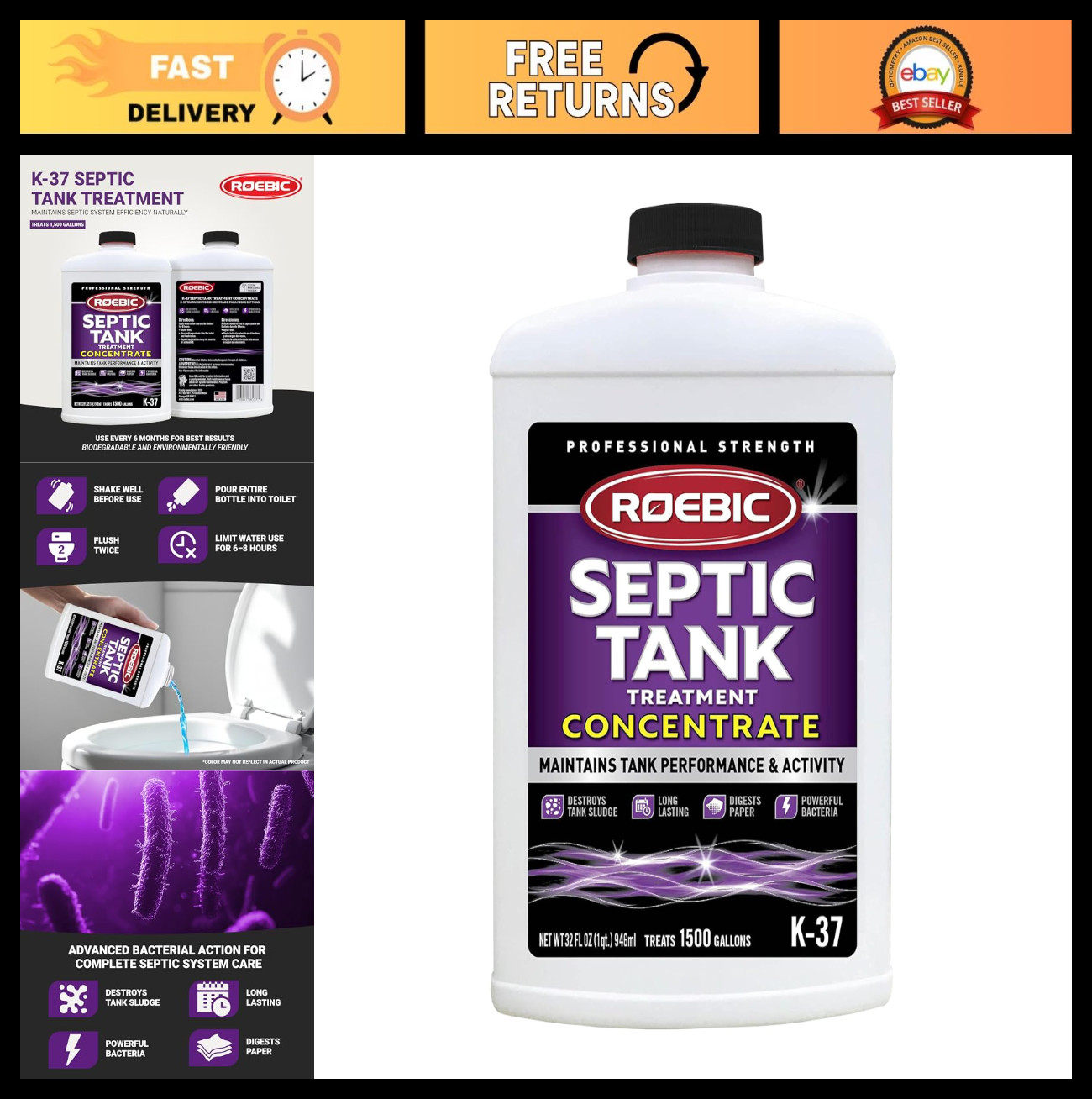 Septic Tank Treatment Concentrate 32 oz – Safe for All Plumbing Systems, Colorle