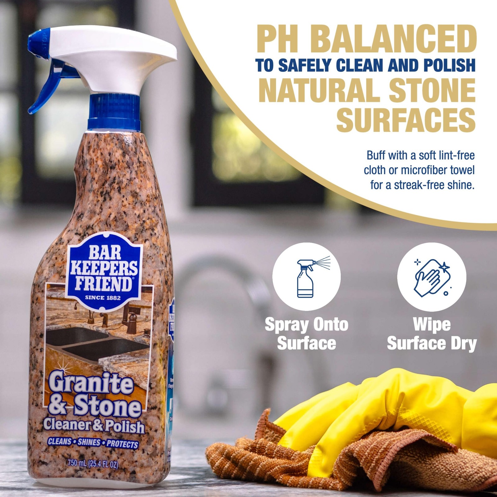 Stone & Granite Cleaner and Polish (25.4 oz) Plus 1 Microfiber Cloth, 2pc Cle…