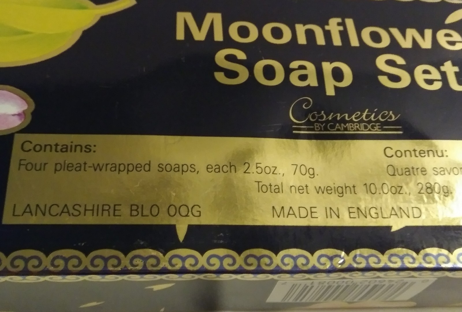 MOONFLOWER SOAP SET OF 4 PLEAT-WRAPPED SOAPS 2.5 OZ. 70 G COSMETICS BY CAMBRIDGE