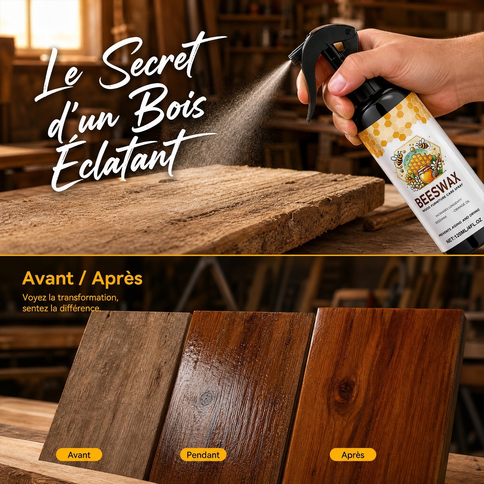 Natural Beeswax Wood Polish Spray Furniture Floor Scratch Remover