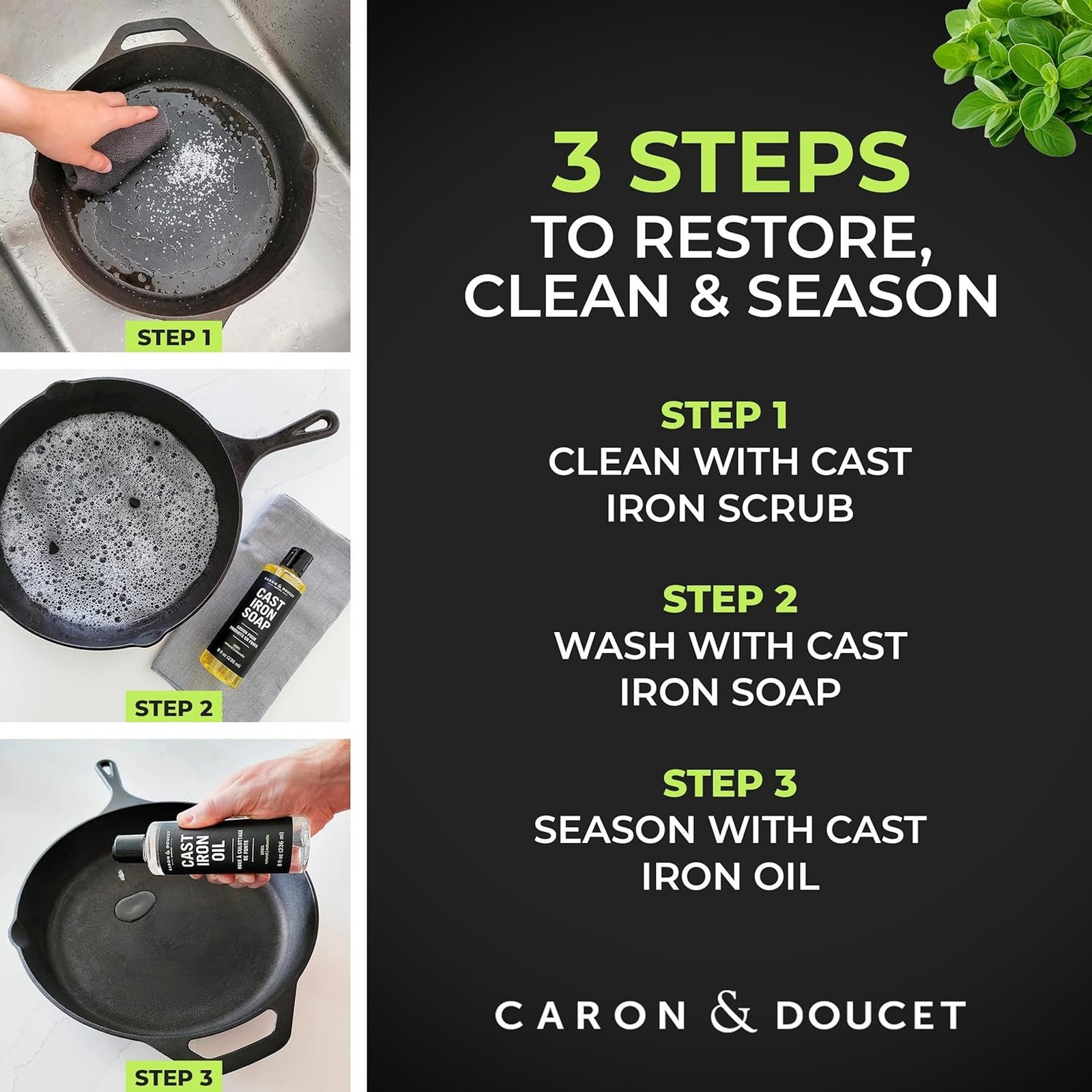 Cast Iron Cleaning and Seasoning Set Oil Soap Scrub Restoring Kit for Pans